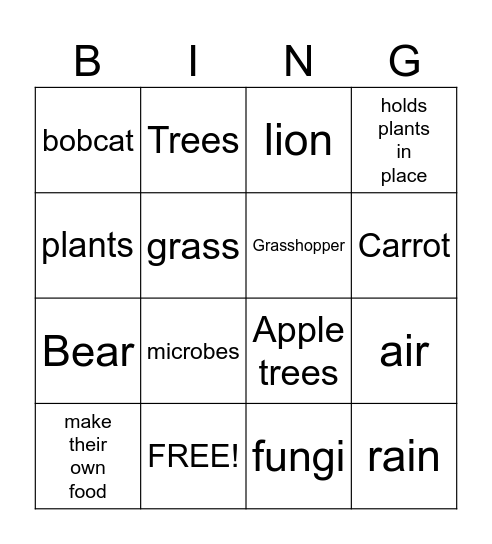 Ecosystem Bingo Card