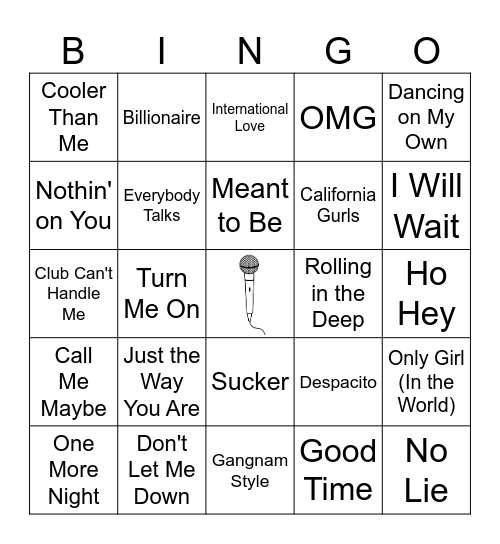 Hits of the 10s Bingo Card