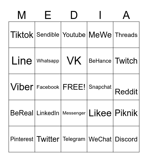 Social Media Bingo Card