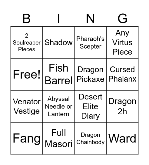 Desert Bingo Card