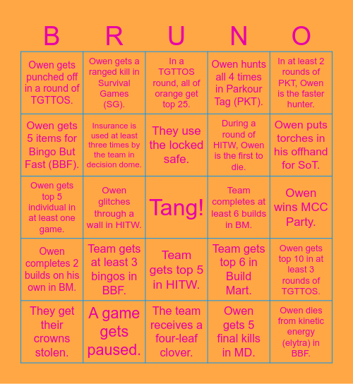 Owen MCC Party Bingo! Bingo Card