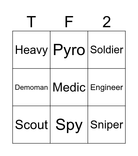 TF2 CLASS BINGO Card