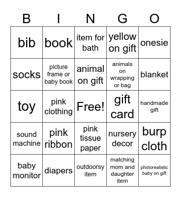 Ashley's Baby Shower Gift Bingo Card
