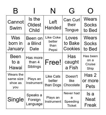 Get to Know Each Other Bingo Card