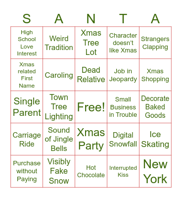 Hallmark Movies Bingo Card