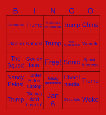Huckabee Bingo Card
