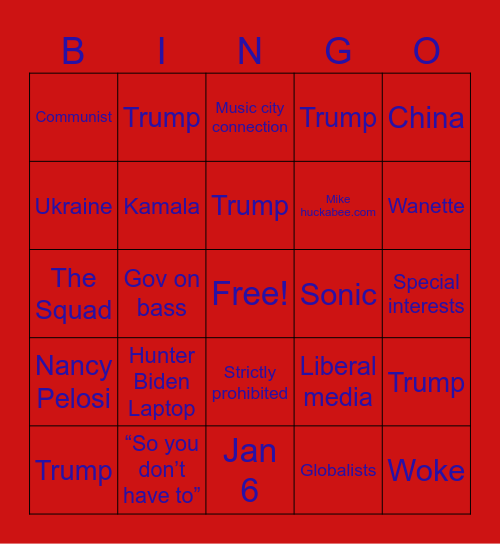 Huckabee Bingo Card