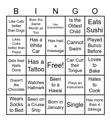 Getting to Know Each Other Bingo Card