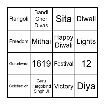 Diwali Bingo Card