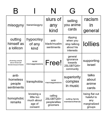 out of pocket (edward's version) Bingo Card