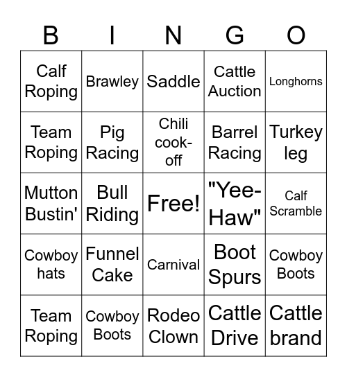 Rodeo Bingo Card