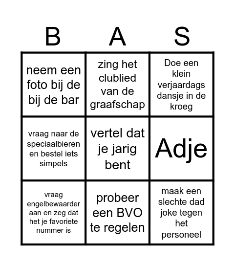 Bastiaan's Birthday Bonanza Bingo Card