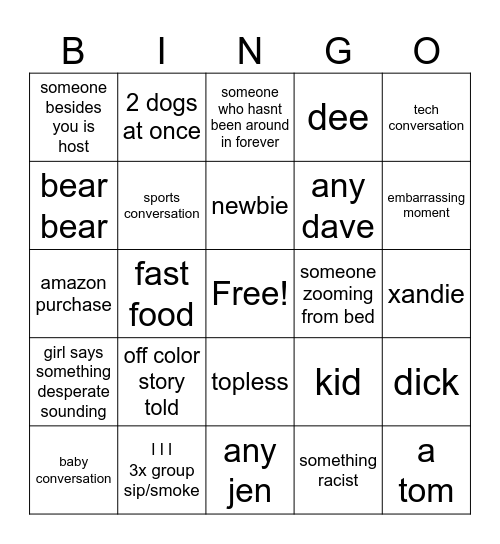 zoom bingo Card