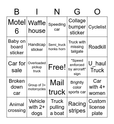 Car bingo Card