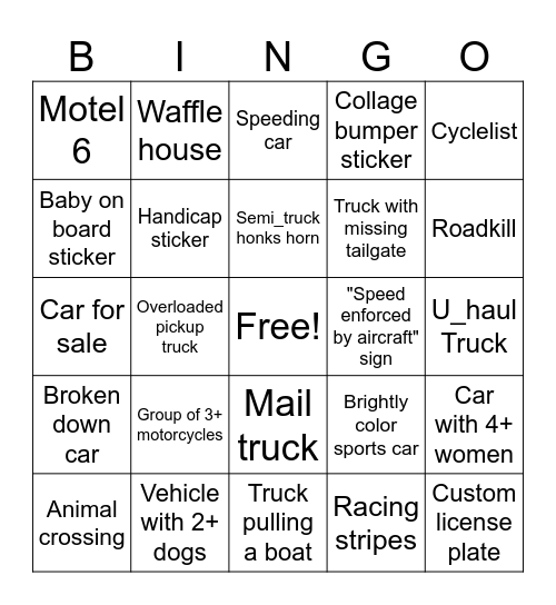 Car bingo Card