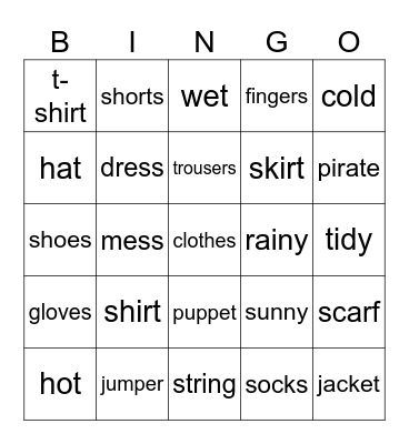 BINGO CLOTHES Bingo Card
