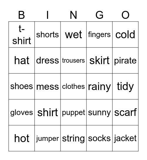 BINGO CLOTHES Bingo Card