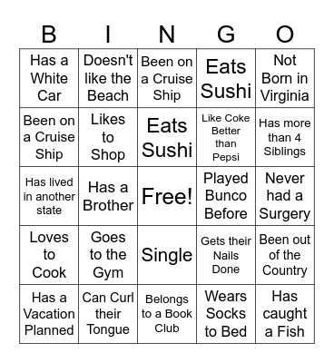 Getting to Know Each Other Bingo Card