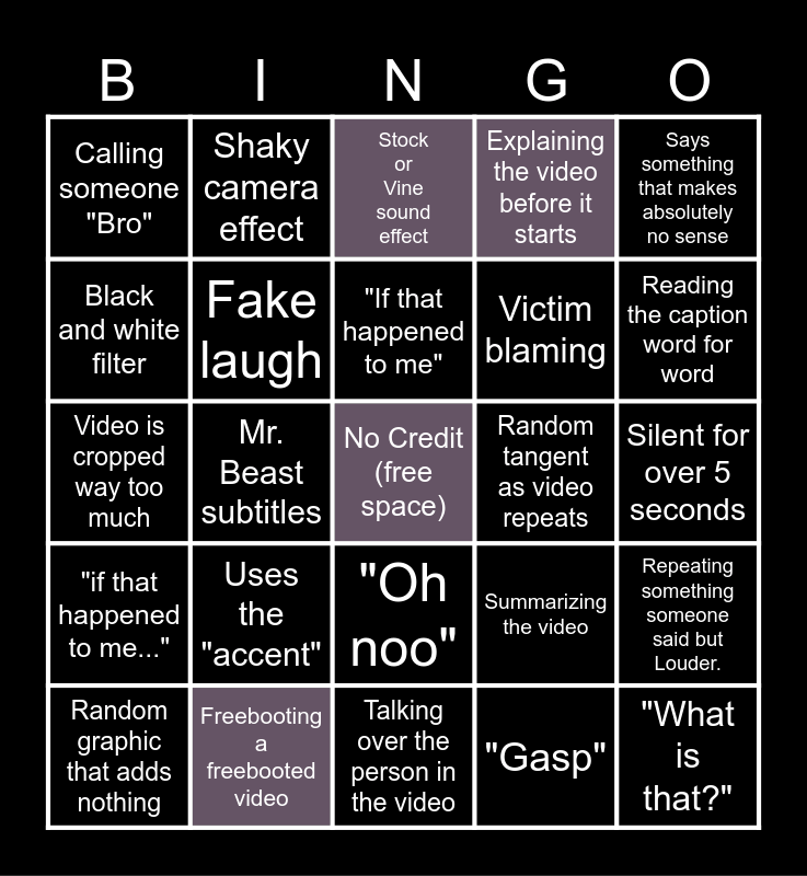 Sssniperwolf Bingo Card