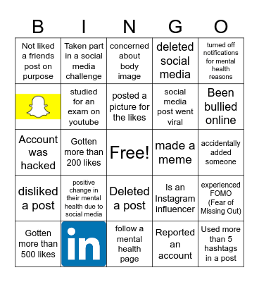 Social Media Bingo Card