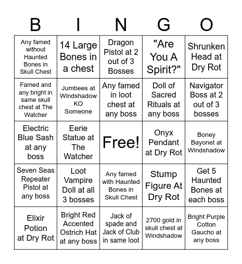 Boss Rotation Bingo Card
