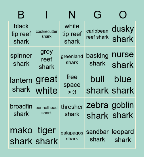 Shark Bingo!! Bingo Card