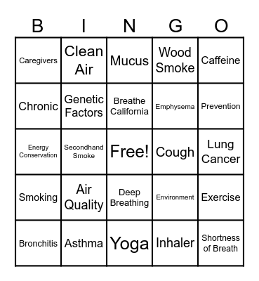 COPD Bingo 2023 Bingo Card