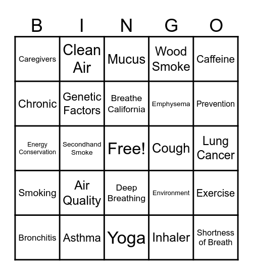 COPD Bingo 2023 Bingo Card