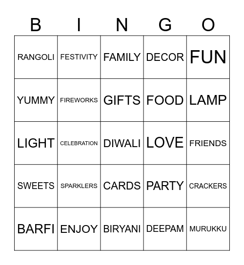 HAPPY DIWALI Bingo Card