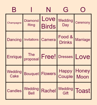 Rachel's Bridal Shower 2023 Bingo Card