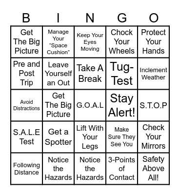 Safety Above All! Bingo Card