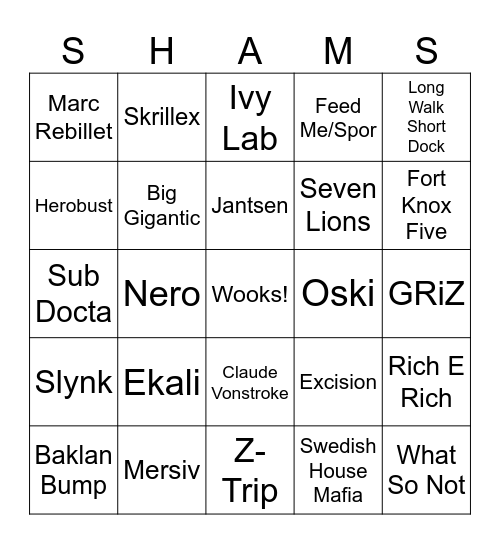 Shambhala Artist Bingo Card