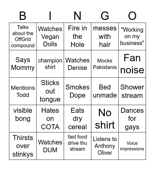 Griddle Bingo Card