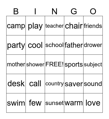 Untitled Bingo Card