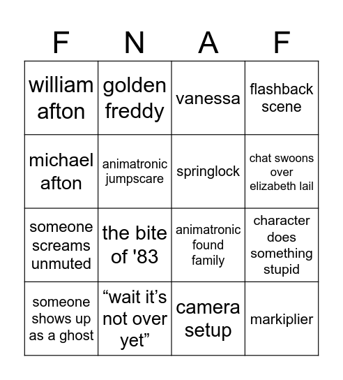 FNAF Watch Party :) Bingo Card