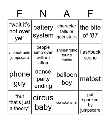 FNAF Watch Party :) Bingo Card