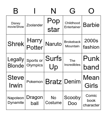 2000s costume party Bingo Card