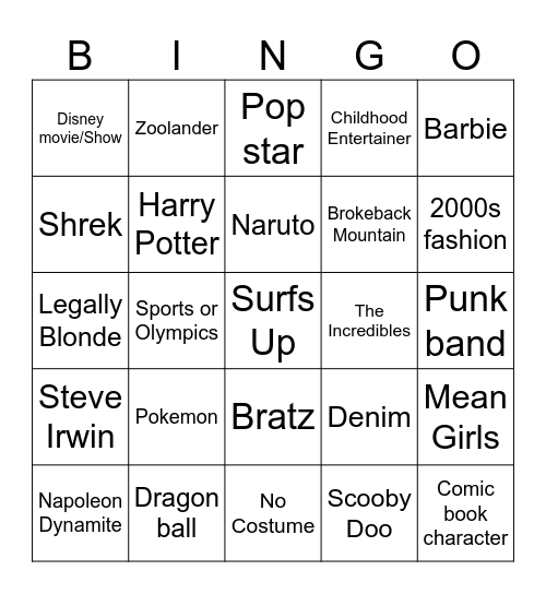 2000s costume party Bingo Card