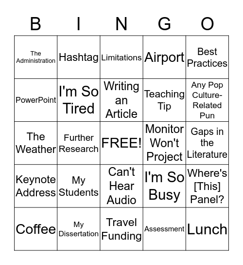 PCA 2016 Bingo Card