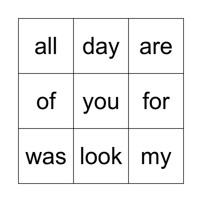 Sight Words Bingo Card