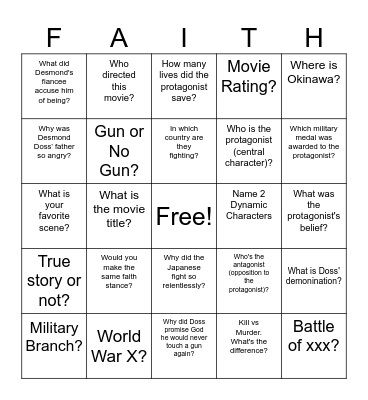 MOV Movie Time Bingo Card