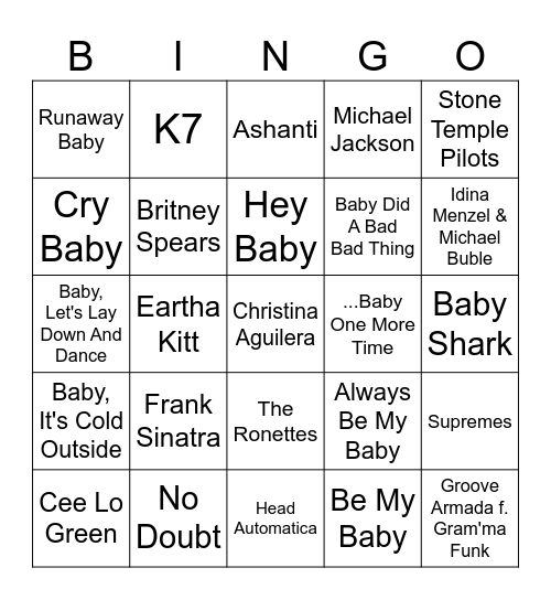 Baby Talk Bingo Card