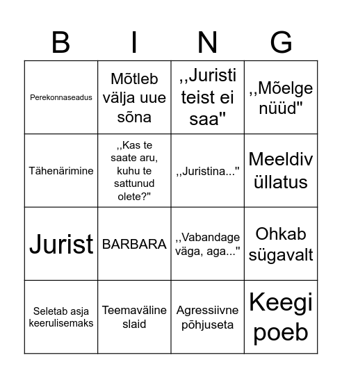 Õppejõu Bingo Card