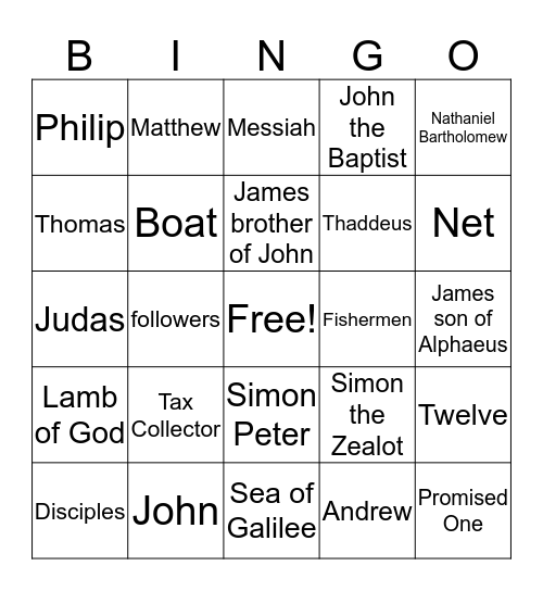 The Twelve Disciples Bingo Card