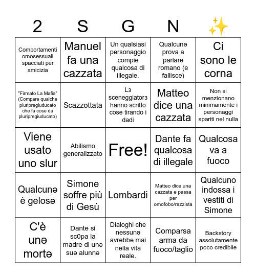 Un Prof Bingo Card