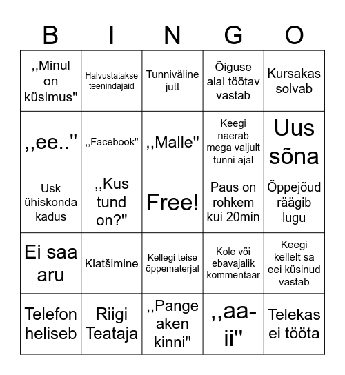 ÕA Bingo Card
