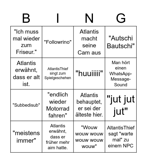 AtlantisThief Bingo Card