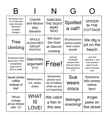 2023 Glenchies Bingo Card
