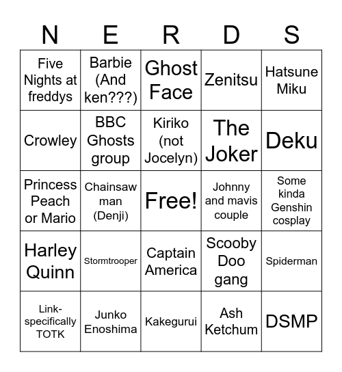 Cosplay Bingo Card