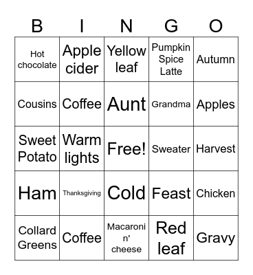 Thanksgiving Bingo Card